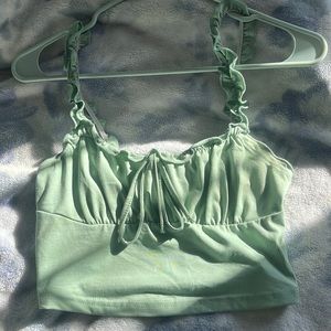 Sage Green Crop Tank Top. Green Checkers Heart Buttons Top.